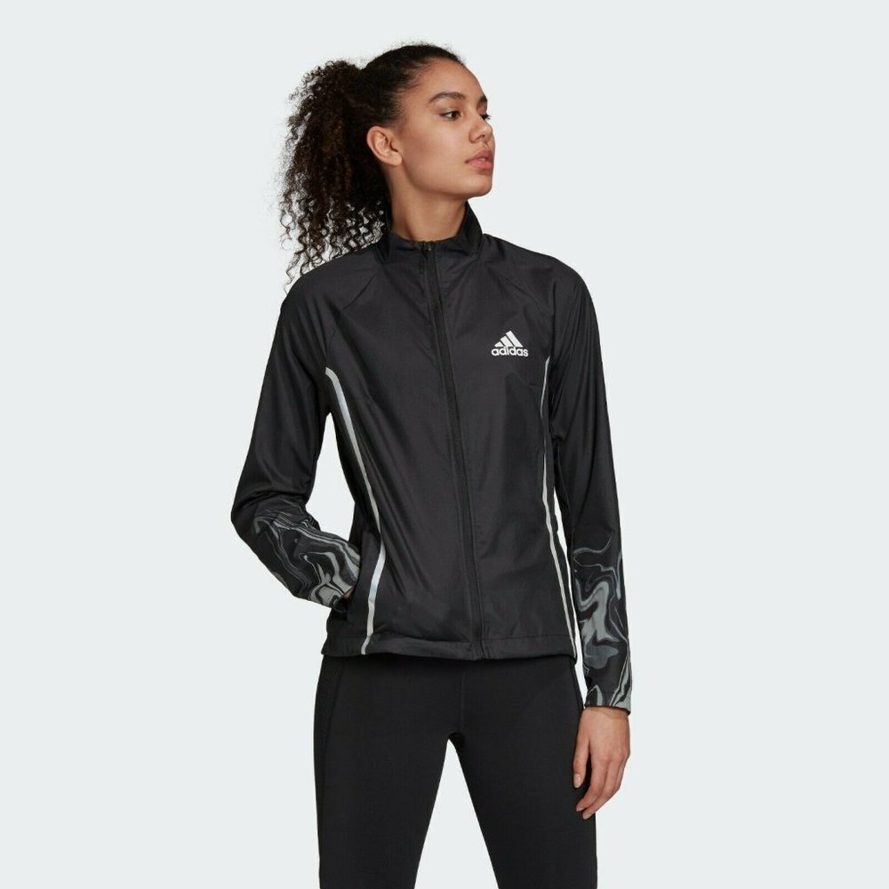 NEW adidas Glam On Running Jacket Black/Reflective FP8125